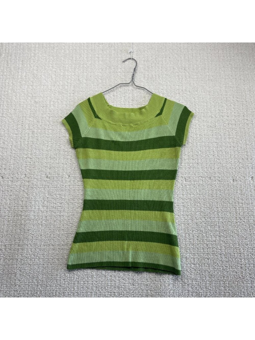 Y2K Fluid Striped Tank Top Green Ribbed Knit Bodycon 2000's Wom Sz M Skater